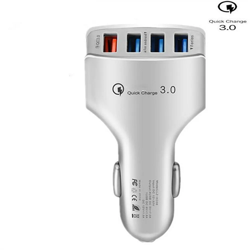 QC3.0 адаптер для быстрой зарядки телефона 4 порта USB Автомобильное зарядное устройство Быстрая умная Зарядка для samsung Galaxy S7 Edge iPhone X XS MAX XR Xiaomi - Тип штекера: Car Charger White