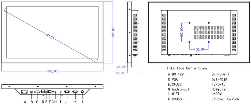 21,5 "промышленный компьютер intel core i3 6100U 4*8 GB USB DDR4 128 GB SSD промышленного аксессуары Сенсорный экран все в одно касание ПК