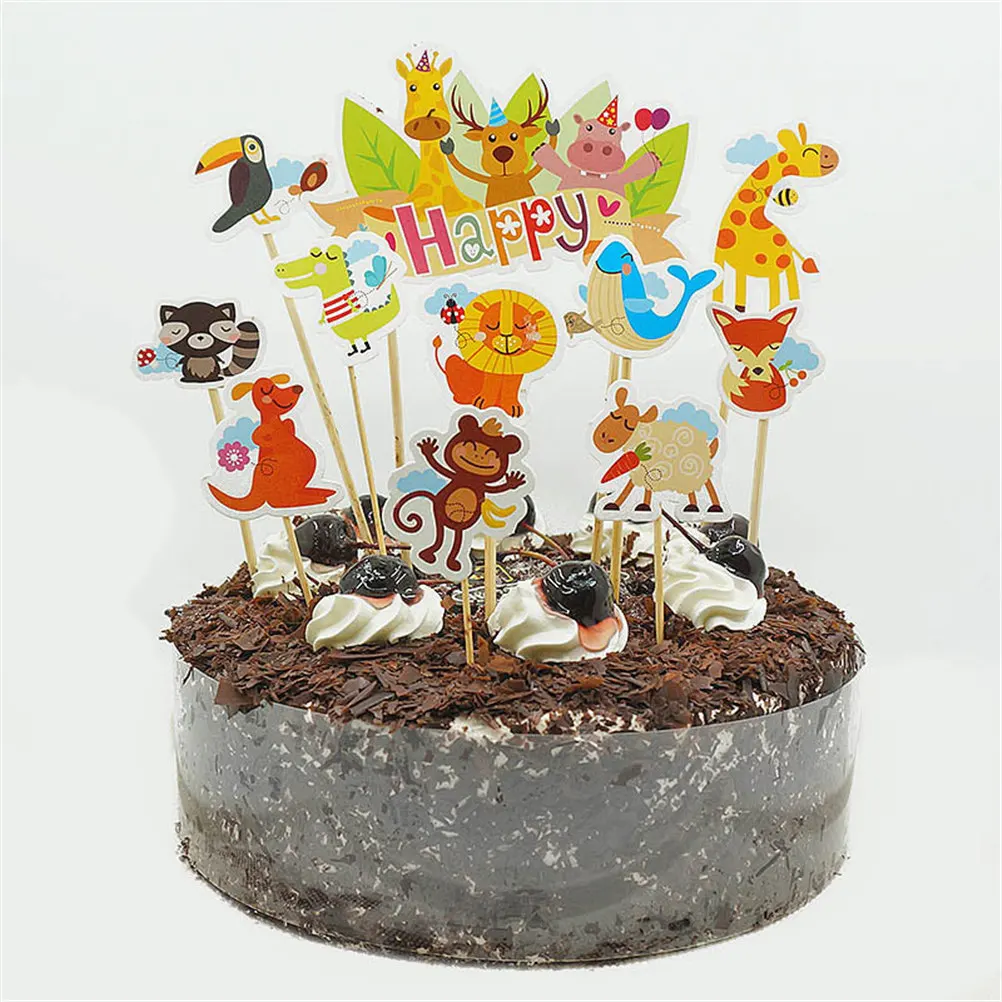 1 Set Party Zoo Cake Toppers Animal Cupcake Picks Cases Petting Zoo