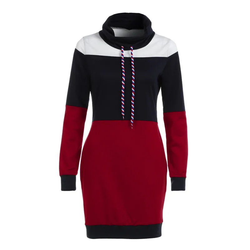 Pullover Dress Woman Knitwear Winter Long Sleeve Women Collared Long Sleeve Dress Casual Bodycon Short Mini Sundress N21#N (1)