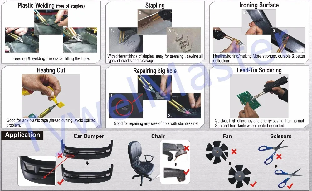 Горячий степлер автомобильный бампер крыло обтекатель сварочный пластиковый Ремонтный комплект портативный пластиковый ремонтный инструмент