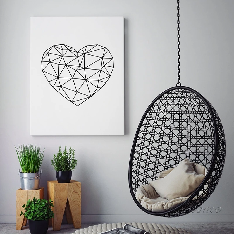Modern Geometric Heart Wall Art, Heart Printable, Scandinavian Black