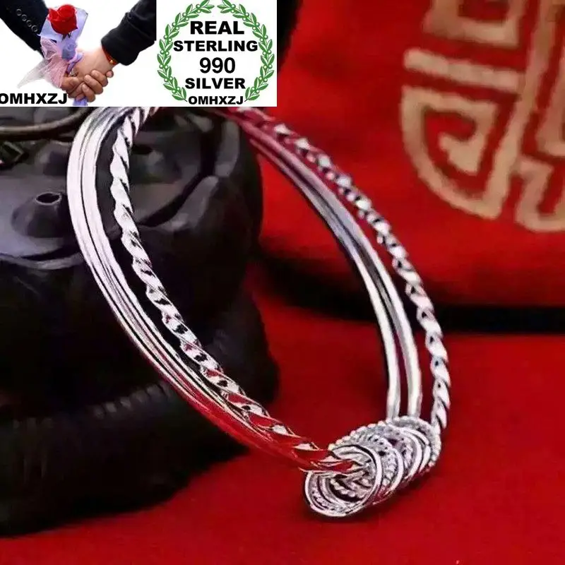 

OMHXZJ Wholesale European Fashion Woman Girl Party Wedding Gift Multi Circles S990 Sterling Silver Cuff Bangle BA05