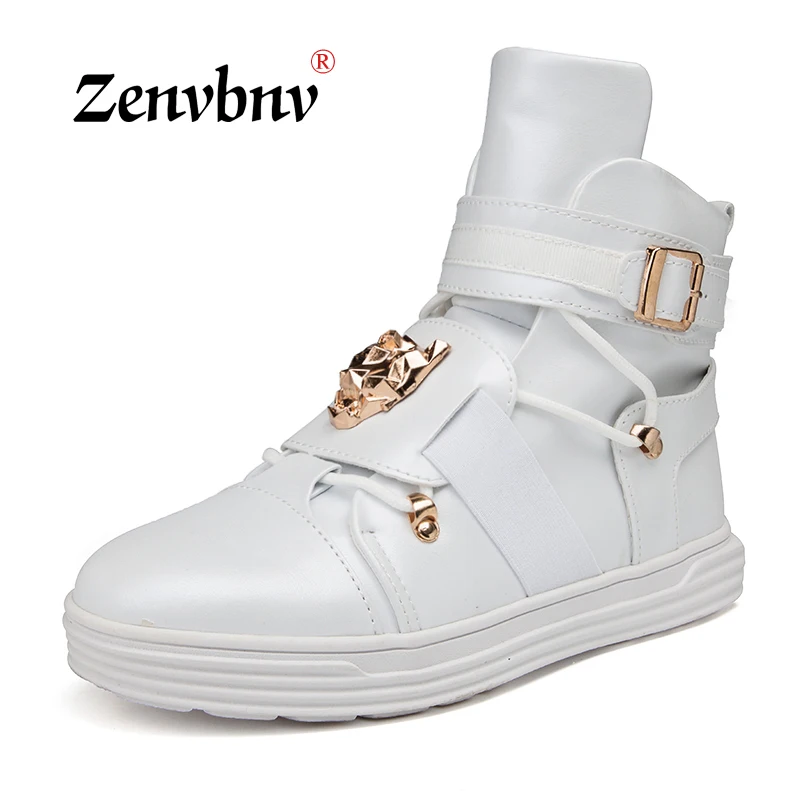 

ZENVBNV Casual dancing Sneakers Hip Hop Shoes High Top Casual Shoes Men Patent Leather Flat Shoes zapatillas deportivas hombre