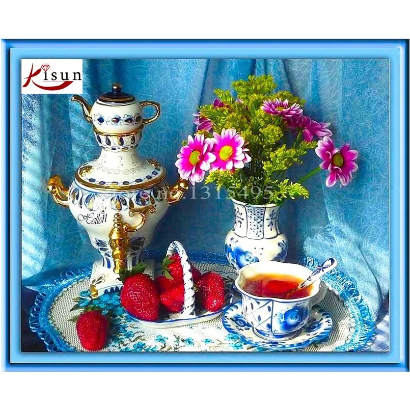 

Diy 5d diamond painting tea cups cross stitch diamond embroidery flowers30*37cm picture pastes strawberry mosaic kits D151