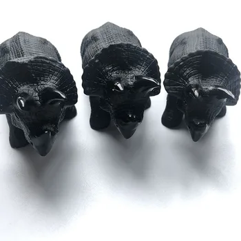 

High Quality Natural Crystal Black ObsidianTriceratops Shape Cute Toy Hand Made Crystal Healing Stone Home Deco FYY
