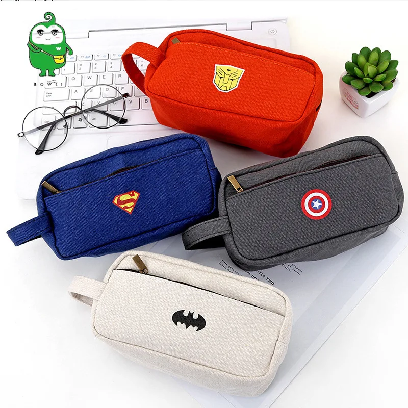 

Superhero Canvas Pencil Case Creative Large Capacity Side Open Zipper Pencil Bag School Stationery