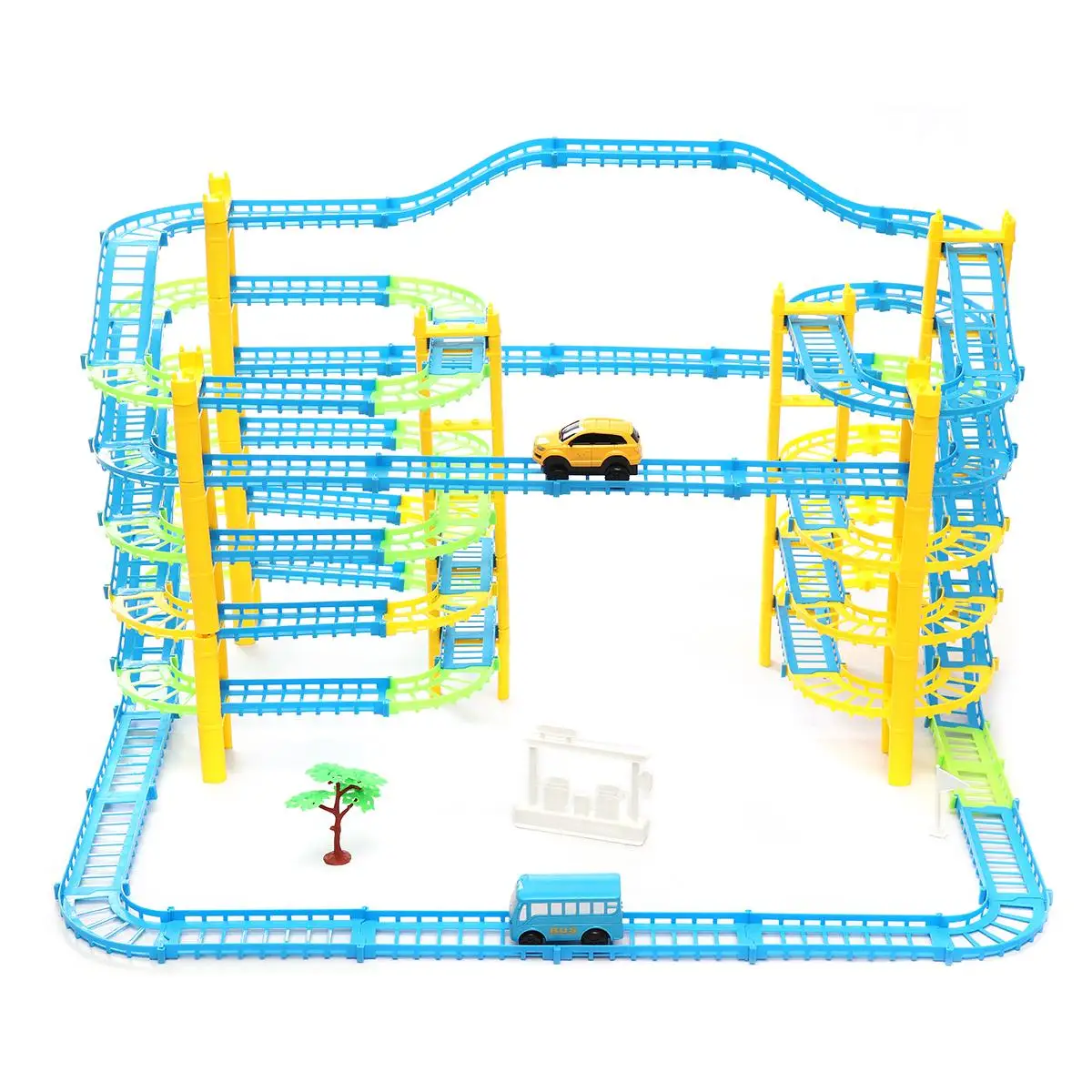 

79X65X46.5cm 155 in 1 Electric Railway Rail Toy DIY Vehicle Car Bus Set Suit Children Gift Multilayer Rail Way Car for Boy Girl