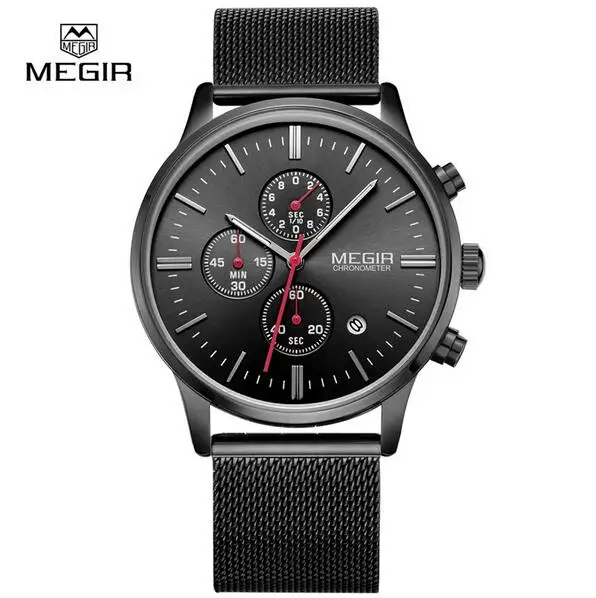 

Megir Fashion Men Stainless Steel Band Quartz Wrist Watches with Calendar Chronograph Bright Analog Watch Wrist Watch 2011