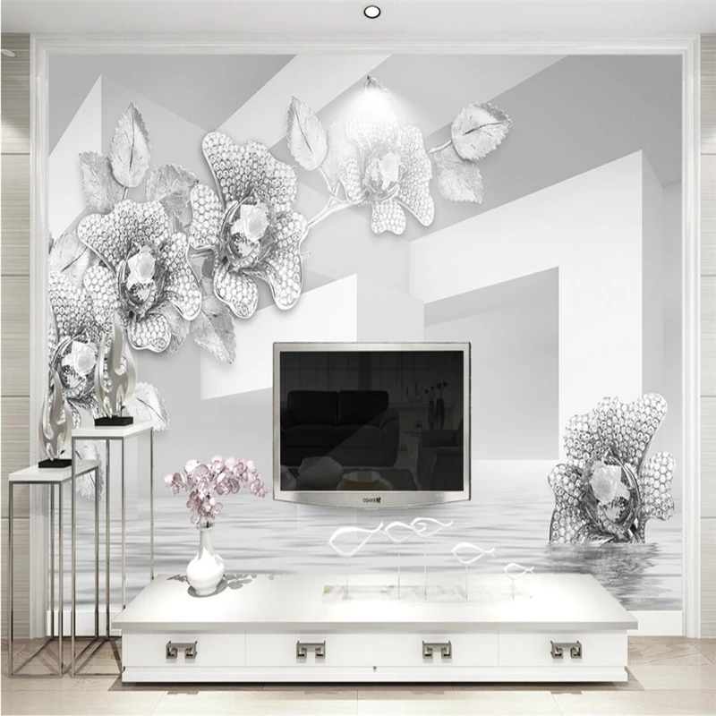 beibehang 3d wallpaper wall murals wall stickers light luxury simple and elegant 3D platinum jewelry flowers backdrop wall free shipping p180mm 4x6m christmas light led video screen led backdrop