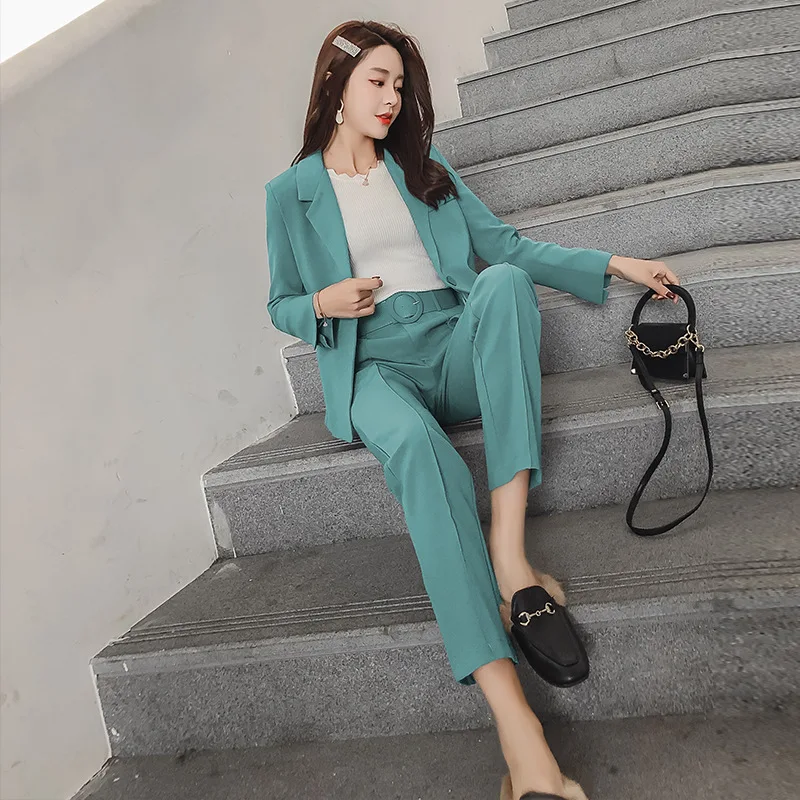 Women's suit pantsuit Office long sleeve suit jacket female Slim trouser suit Ladies jacket set 2019 autumn new