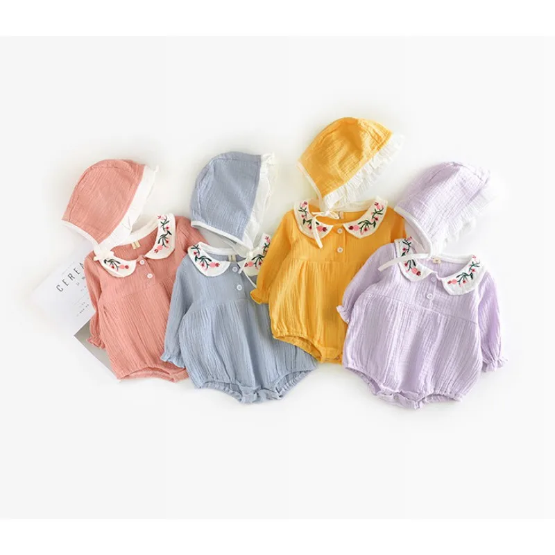 

Baby Cute Embroidery Newborn Girl Bodysuit Infant cotton jumpsuit Hats Long Sleeve Toddler Kids Clothing Sets2018