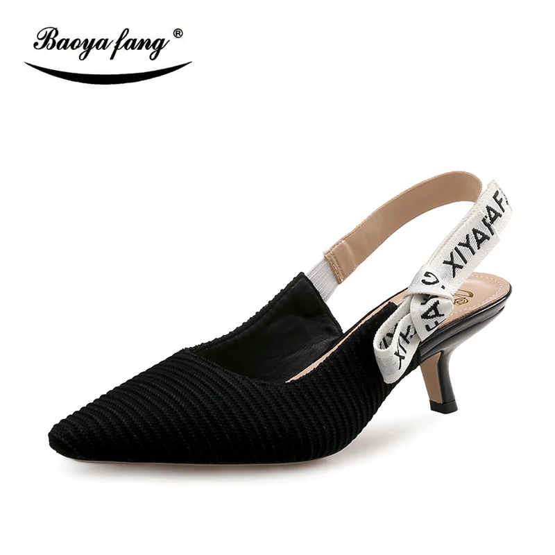 

BaoYaFang New arrival Spring/Autumn Womens wedding shoes Black Flock strange heels Pumps ladies Med heel shoes woman