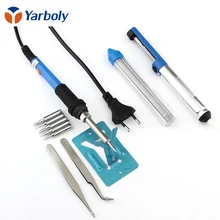 Набор паяльников с регулируемой температурой и европейской вилкой 60 Вт, 220 В+ 5 наконечников+ насос для распайки+ подставка для паяльника+ Пинцет+ припой