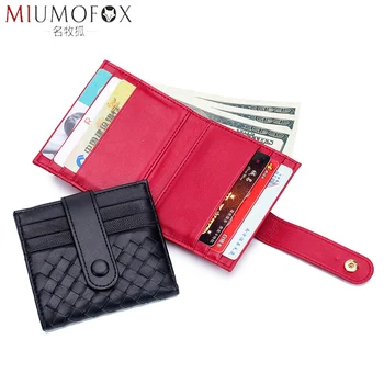 

Women's Short Wallet Sheepskin Genuine Leather Knitting Card Holders Billfold Money Bag Small Change Purse Thin Men's Wallets