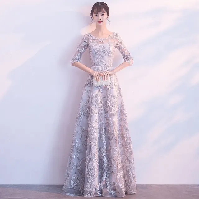 2019 New Noble Elegant Korean Style Evening Dress Illusion O neck Half