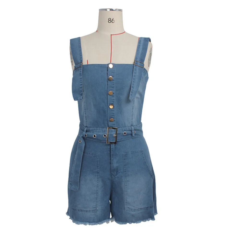 Women's Fashion Summer New Sexy Deep V Straps Jumpsuits Shorts Tassel Blue Denim Jumpsuits bodysuits for Women with Belt S-2XL Women's Fashion Summer New Sexy Deep V Straps Jumpsuits Shorts Tassel Blue Denim Jumpsuits bodysuits for Women with Belt S-2XL