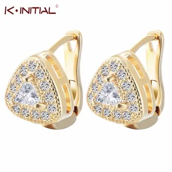 1Pair Fashion Austrian Crystal Gold Silver Triangle Earrings For Women 2016 Popular Zircon Hoop Earrings Jewelry female brincos
