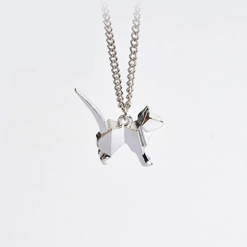 Ожерелье кошка оригами котенок собака Силуэт кулон ожерелье для женщин мужчин серебро черный креативный Животный ювелирные изделия