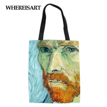 WHEREISART новая известная картина хозяйственные сумки путешествия на заказ многоразовые сумки для женщин сумка на плечо Складная Девушка Olils большой Лен