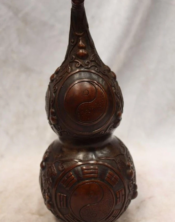 10&quotTibet Buddhism Purple Bronze carved eximous Lucky the Eight Diagrams gourd | Дом и сад
