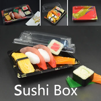 

[50pcs160*110*45mm Sushi Packing boxes biodegradable plastic disposable Sushi packing box A variety of styles NO3.