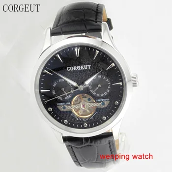 

Corgeut 44mm elegant Polished stainless steel Case Black Dial Automatic Mens Watch W1592