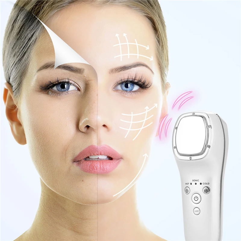 Ultrasonic LED Beauty Machine Hot Cold Massage Facial Massage Face Lift Skin Care Vibrate Acupunctu