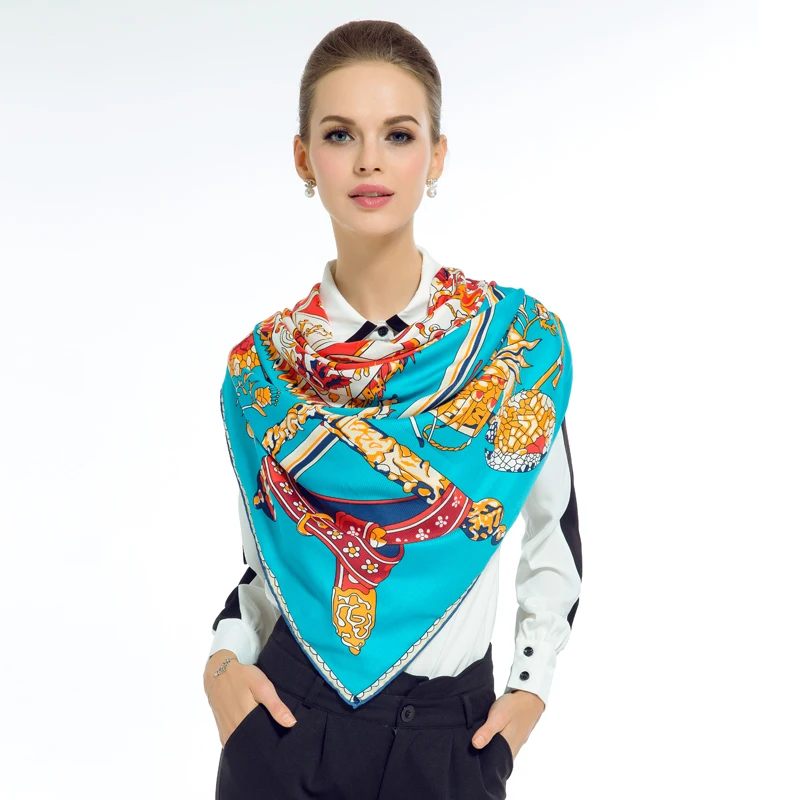 Роскошный брендовый шелковый шарф, женский квадратный платок с принтом, хиджаб, шарфы, женские модные рулонные шали, шарфы для женщин 130*130 см