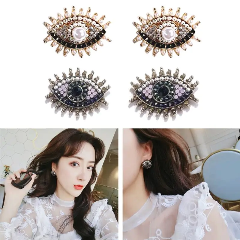 

1 PC Creative Crystal Eye Shape Stud Earrings Women Full Rhinestones Fashion Jewelry
