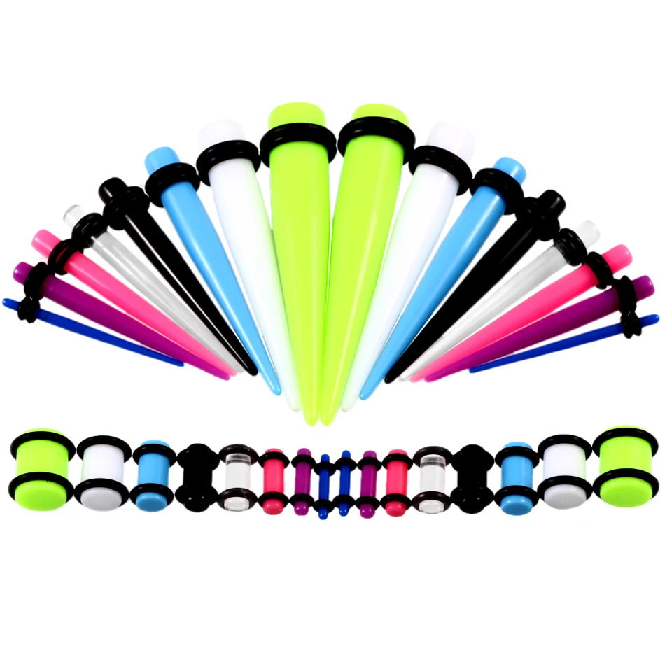 Acrylic Ear Gauge Taper and Plug Stretching Kits Mixed Color Ear Flesh Tunnel Expansion Body Piercing Jewelry 14G-00G 36pcs/lot piercing jewelry