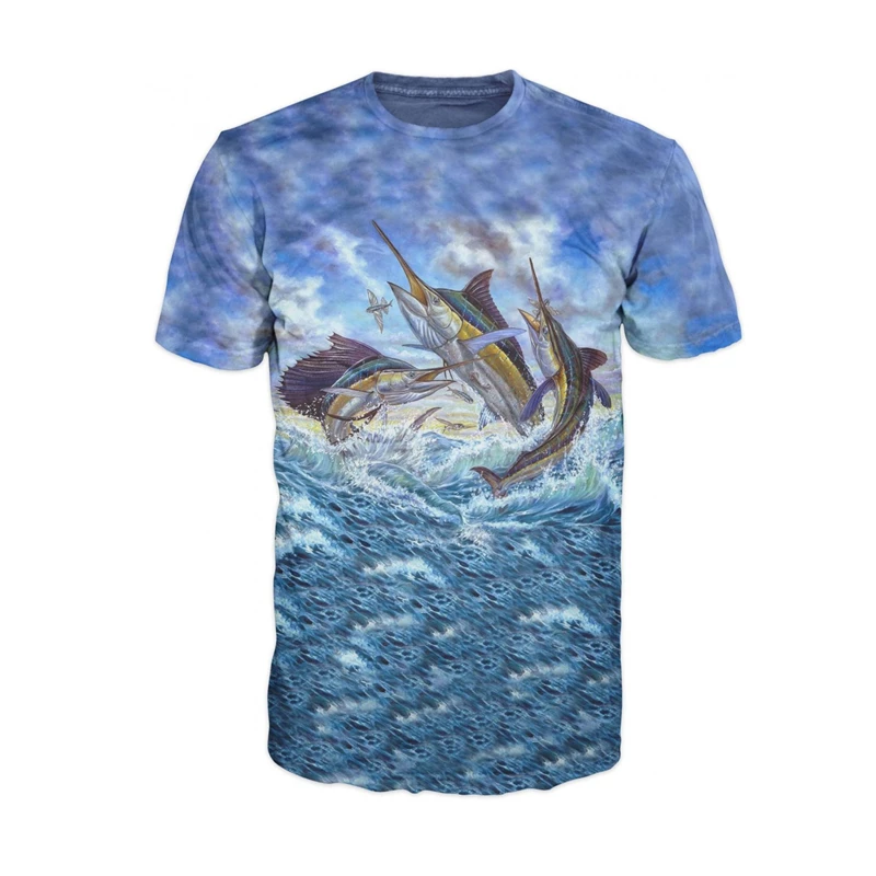

16 Colors Fishing Summer Men's Clothes Vest Ice Silk Cotton Short sleeve T-shirt 3D Marine Fish Print Fishing Clothing Tops 2018