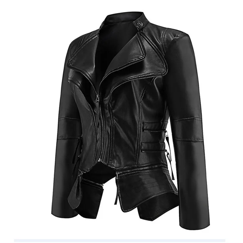 Zipper Couture 2019 En Mode Moto Base Longues Femmes Black À De Montant Femelle Pu Manteau Veste Manches Cuir Court Col 525 Conception Bq80B4