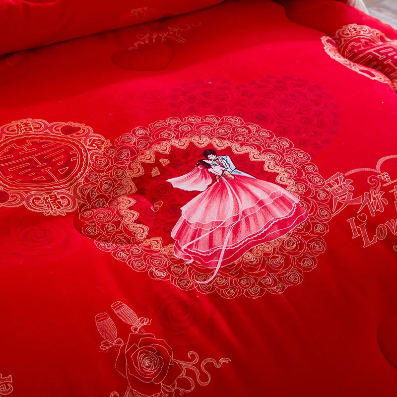 Queen King Size Красные Свадебные одеяло Постельные принадлежности стеганые зимние теплые Пледы Одеяло комплект мягкий пододеяльник наполнитель