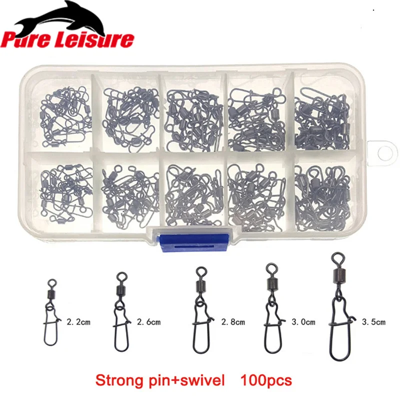 Pureleisure 100 шт./компл. Lead Jig Head рыболовный Вертлюг СКОЛЬЗЯЩИЙ ПОВОРОТНЫЙ разъем не образуются затяжки кнопки Pin рыболовный крючок приманки рыболовные снасти комплект