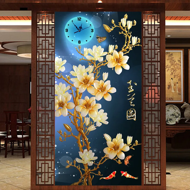 

The Diamond Embroidery, Bedroom Living Room Decoration Full Drill Diamond Painting Clock Orchid Flowers Wall Clocks