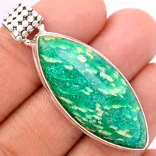 Натуральная Amzonite кулон 925 пробы Серебряные ювелирные изделия 49 мм AP1318