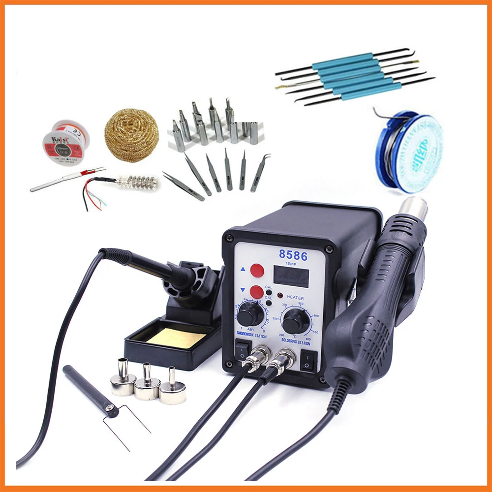 

With Free Gifts 110V / 220V 700W 8586 2 in 1 SMD Rework Station Hot Air Gun + Solder Iron better than ATTEN