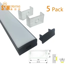 UnvarySam 5 шт. 1 метр Черный Встраиваемый светодиодный алюминиевый экструзионный профиль без фланца для прокладки в пределах 20 мм u-образной формы