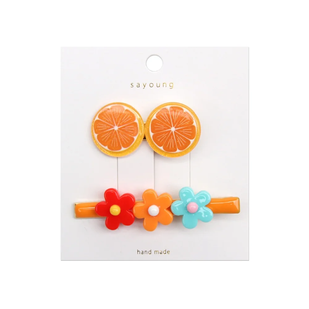 ncmama 2Pcs/Set Korean Hair Clips for Girls Women Lovely Fruit Hair Barrettes Flower Metal Hairgrips Good Quality Girls Hairpin