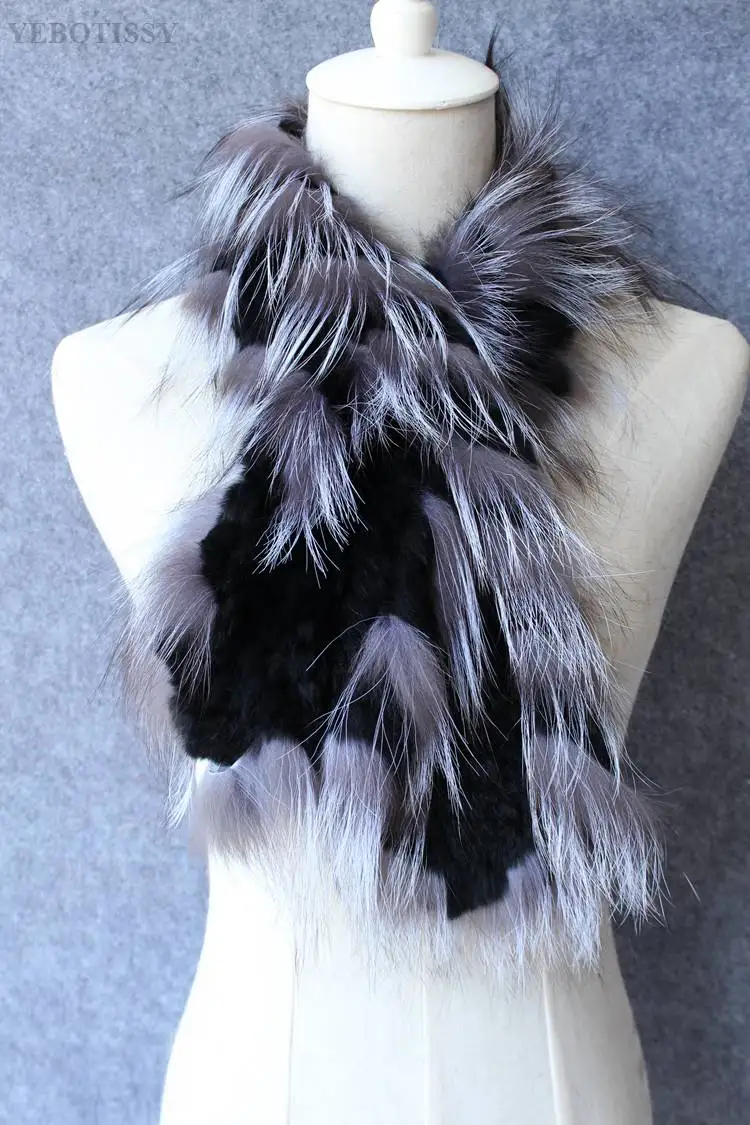 Новое поступление, настоящий шарф из меха кролика Рекс, отделка из меха серебристой лисы, кольцо для женщин, воротник из натурального меха, зимний теплый модный палантин egelgant