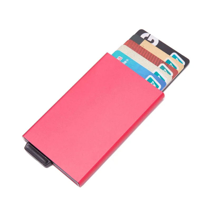Rfid алюминиевый держатель для карт, автоматический всплывающий бизнес-держатель для карт, мужской Металлический футляр для кредитных карт, ID карт, кошелек - Цвет: Red