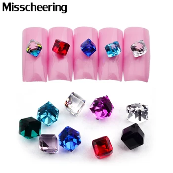 

Hot 20pcs Cube Square Design Glass Beads Nail Stones 4mm Glitter Crystal Charm 3D Nail Art Jewelry Nail Tips Decoration