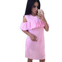 Summer Dress Causal Women Ruffles Shirt Dress Butterfly Sleeve Dress Sexy Strapless Straight Loose Dresses Vestidos LJ9019E