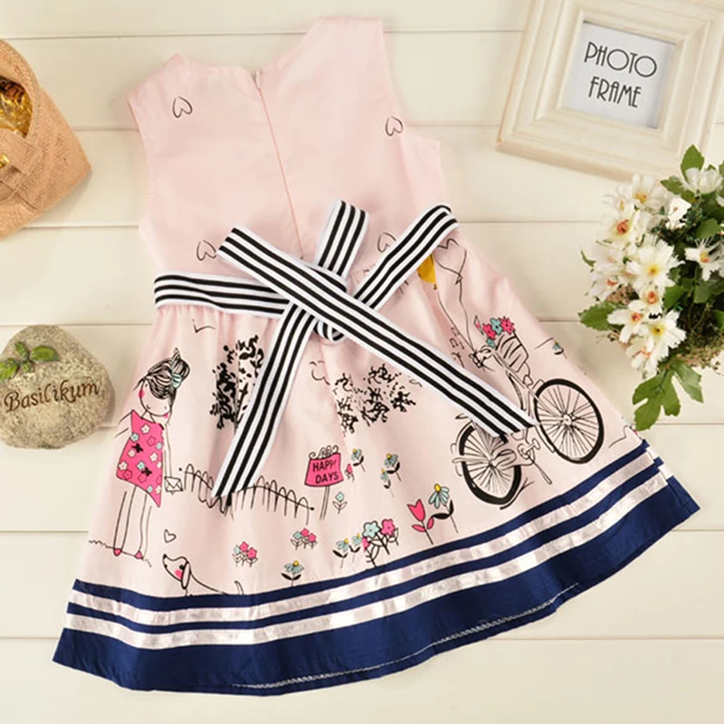 

Summer Girls Dress A-Line Cartoon Comics Print Sleeveless Princess Dresses For Baby Girls Party Dress Kids Clothes Vestido