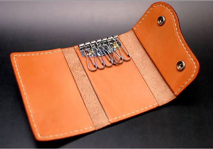 Брелок-Крючок для ключей, медное серебряное зеркало, 6 рядов из 4 рядов, кожаный чехол для ключей ручной работы, аксессуары