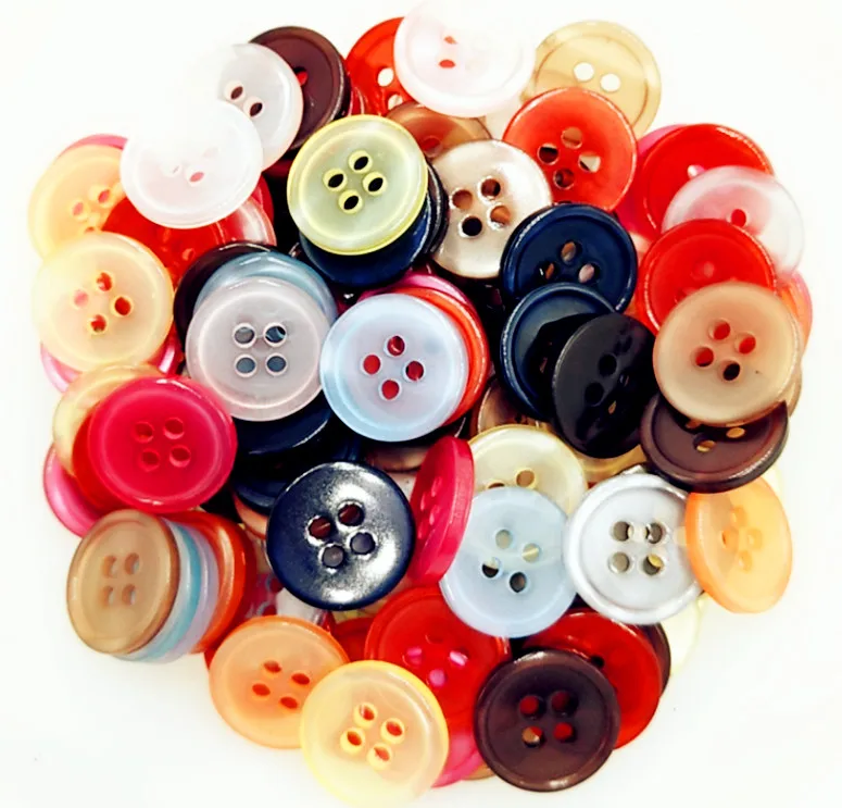 50pcs Wholesale Bulk 15mm 4 Holes Plastic Resin Buttons Black Red Clothing Button DIY Scrapbook