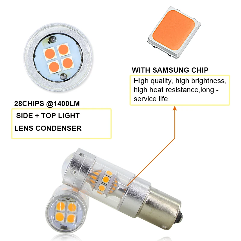 2*140 Вт янтарно-желтый BAU15S 7507 PY21W 1156PY 12 В светодиодный светильник с отражателем зеркальный дизайн для автомобиля Передние указатели поворота 12 В