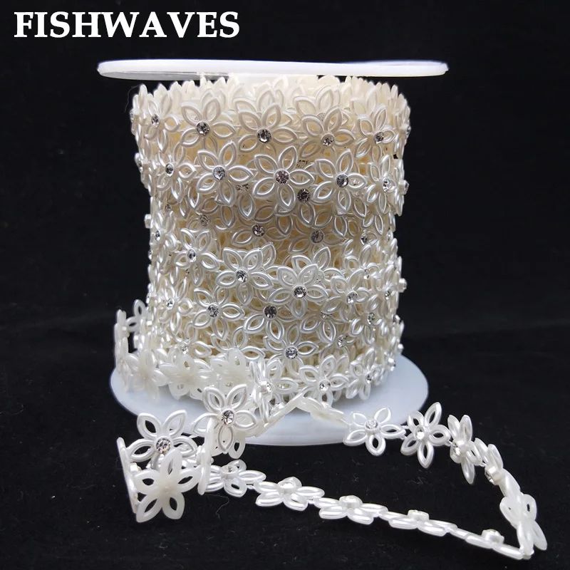 

FISHWAVES 2Yards Crystal Beads Flower Shape Fishing Line Imitation Pearl Beads DIY Chain Wedding Gift Crafts Supply