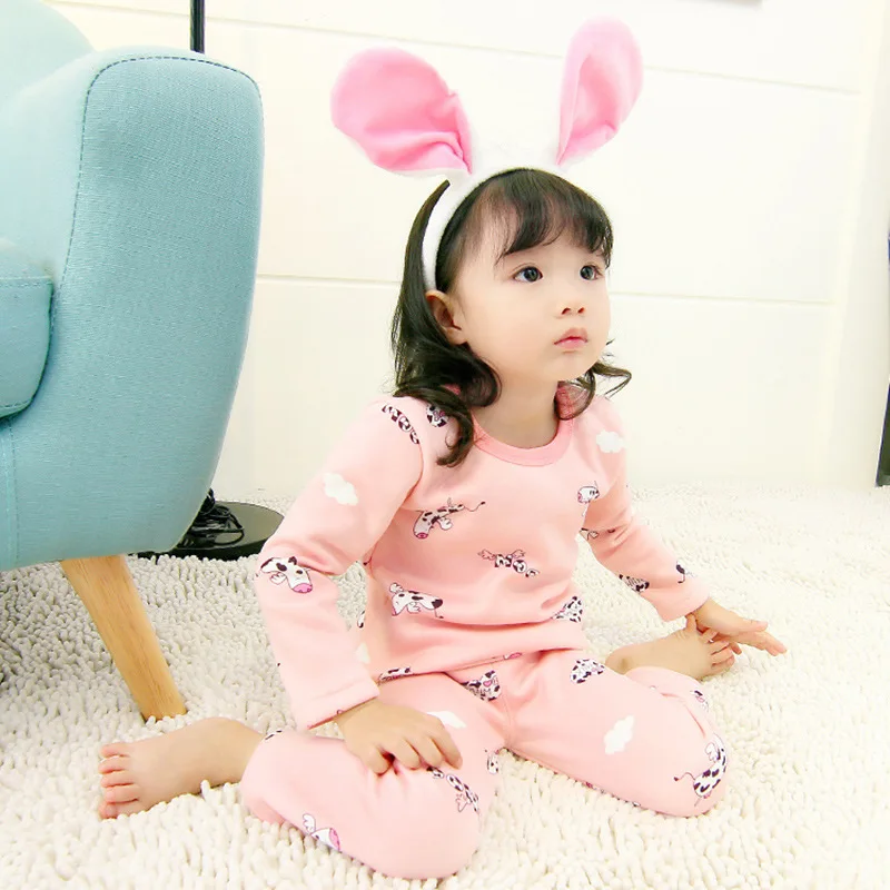 

Fine Cow Pattern Children's Thermal Underwear Set Cartoon Plus Velvet Thickening Comfortable Autumn and Winter Suit 2-6 Year